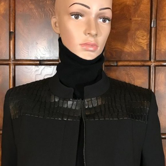 Anne Klein Paris Stroll Croc Embossed Faux Leather Zip Front Jacket - Picture 8 of 15